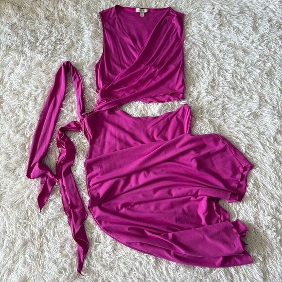 Nordstrom TOPSHOP Asymmetric Cutout Midi Dress in Bright Pink Size M - Picture 6 of 8